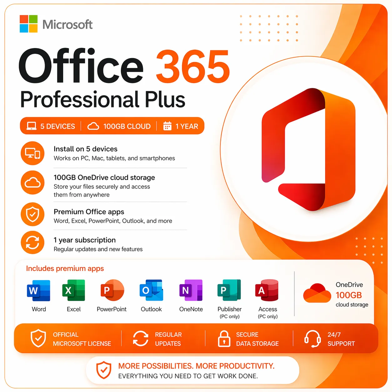 Office 365 Professional Plus – 5 أجهزة | 100GB | سنة